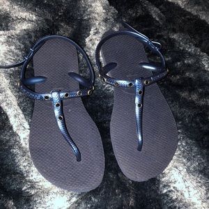 Blue special collection with rhinestone t strap